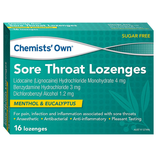 Chemists’ Own Sore Throat Eucalyptus & Menthol 16 Lozenges - Cutprice Online