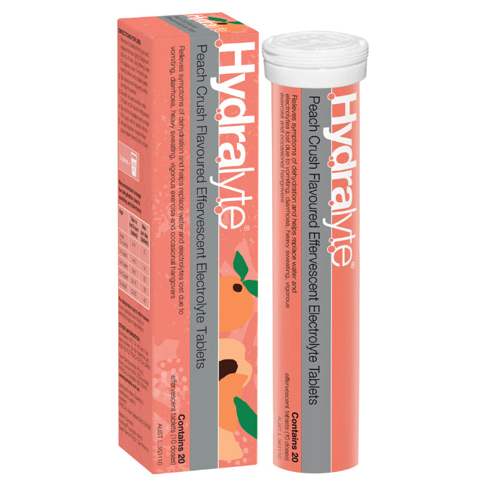 Hydralyte Electrolyte Effervescent Peach Crush 20 Tablets - Cutprice Online
