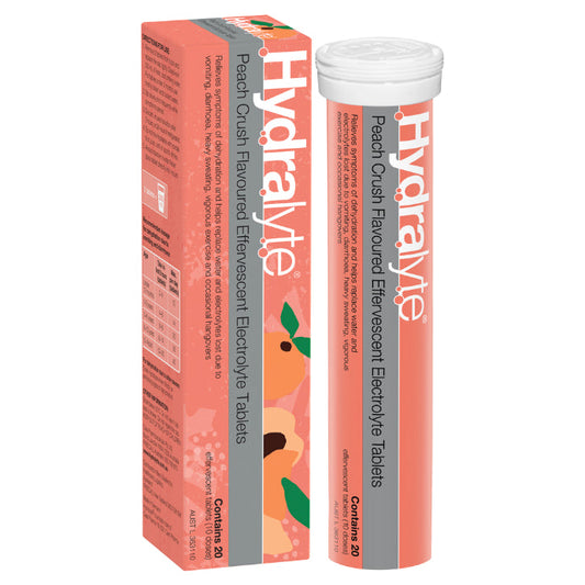 Hydralyte Electrolyte Effervescent Peach Crush 20 Tablets - Cutprice Online