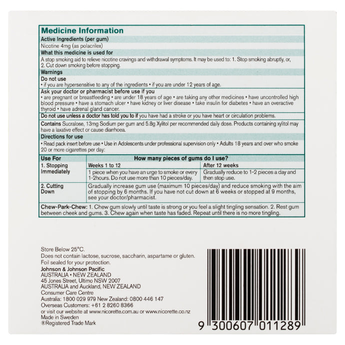 Nicorette Nicotine Gum Icy Mint Extra Strength 4mg 150 Pack