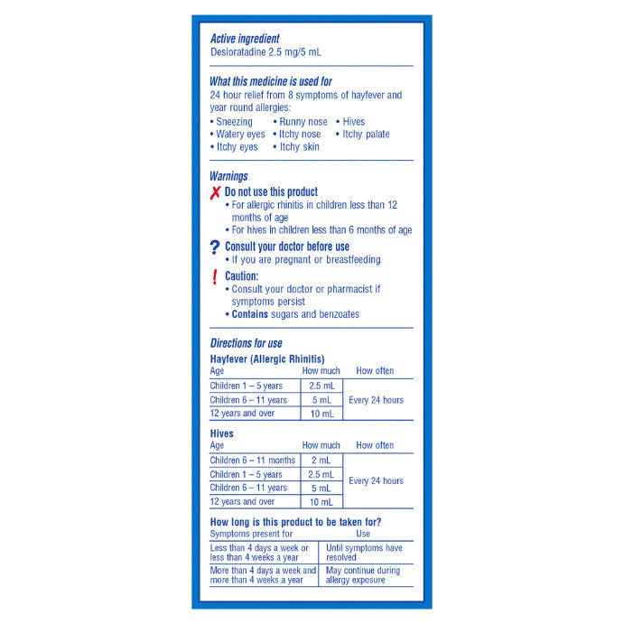 Claratyne Children's Desloratadine Syrup Bubblegum Flavoured 100ml Replacement for Aerius