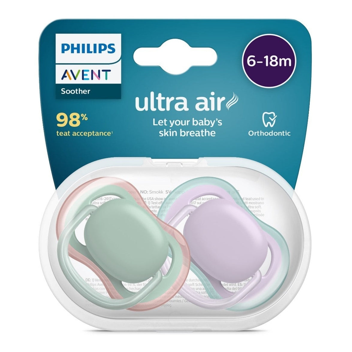 Avent Ultra Air Soother Plain Mixed 6-18 Months 2 Pack - Assorted - Cutprice Online