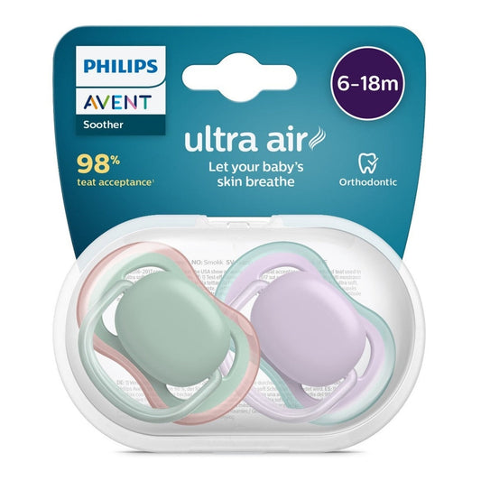 Avent Ultra Air Soother Plain Mixed 6-18 Months 2 Pack - Assorted - Cutprice Online