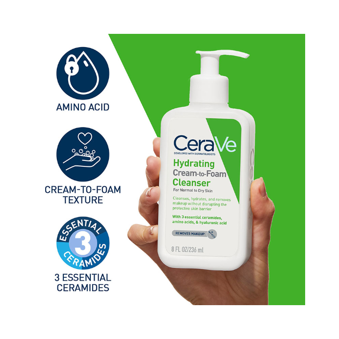 CeraVe Hydrating Cream-to-Foam Cleanser 236mL