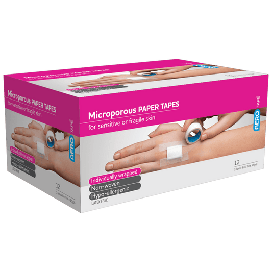Aerotape White Microporous Paper Tape 2.5cm X 5m 12pk