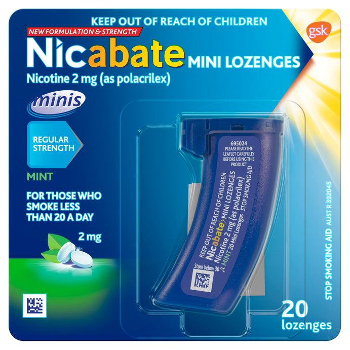 Nicabate Mini Lozenges Nicotine 2mg Regular Strength Mint 20 Lozenges - Cutprice Online