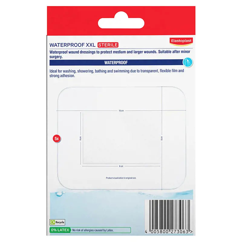 Elastoplast Waterproof XXL 8x10cm 5 Dressings - Cutprice Online