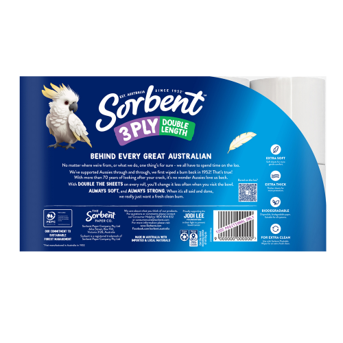 Sorbent Toilet Tissues Double Length 3ply 8 Pack