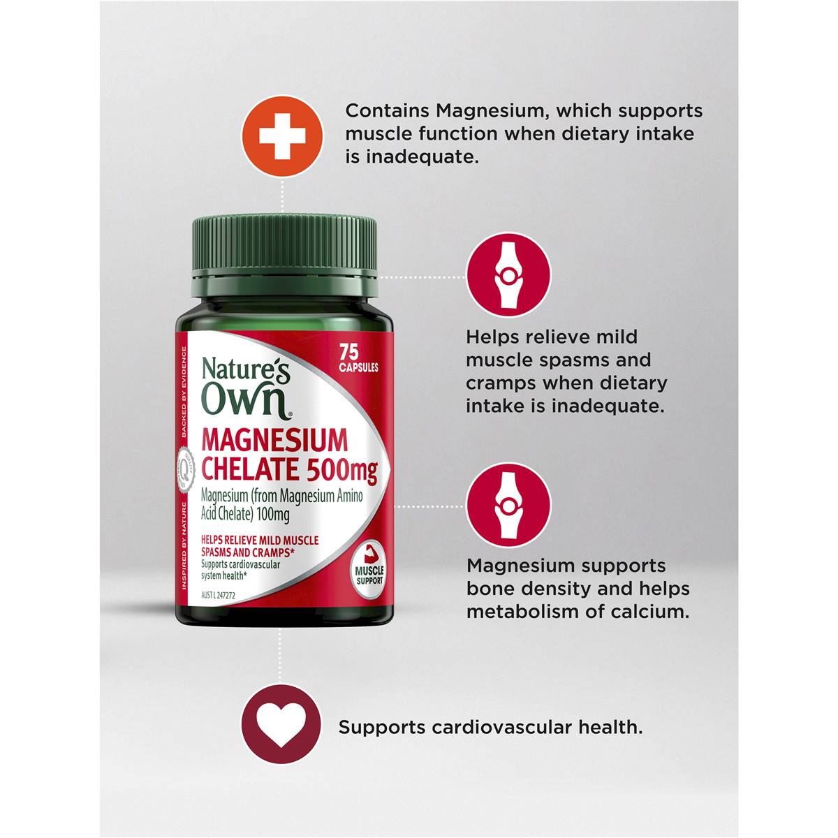 Nature's Own Magnesium Chelate 500mg 75 Capsules - Cutprice Online