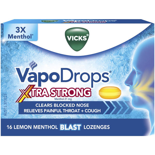Vicks Vapodrops Xtra Strong Lemon Menthol Blast 16PK - Cutprice Online