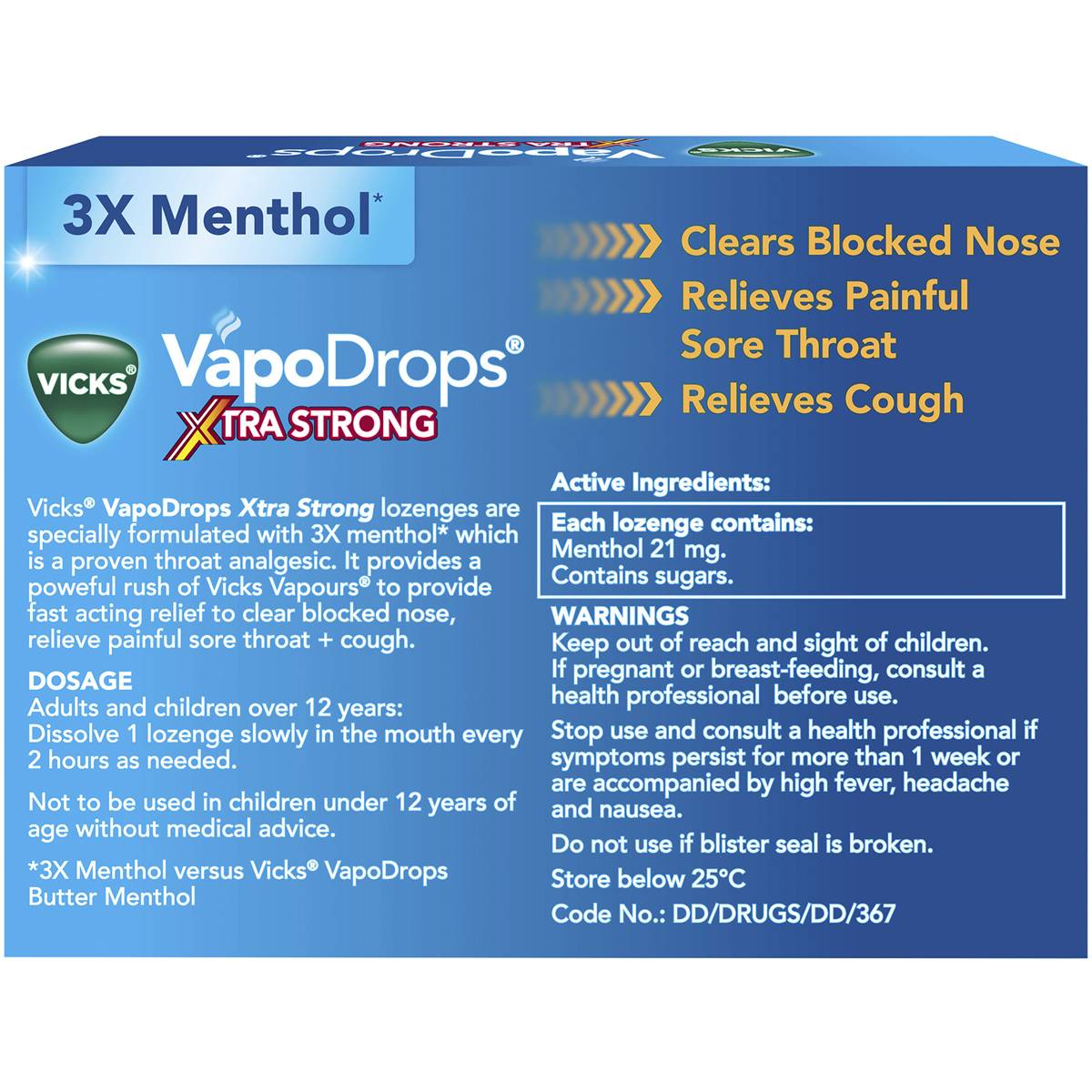 Vicks Vapodrops Xtra Strong Lemon Menthol Blast 16PK - Cutprice Online