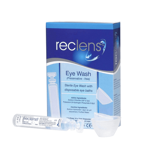 Reclens Saline Eye Wash Preservative Free Ampoule 10 X 15ml + 10 Eye Cups - Cutprice Online