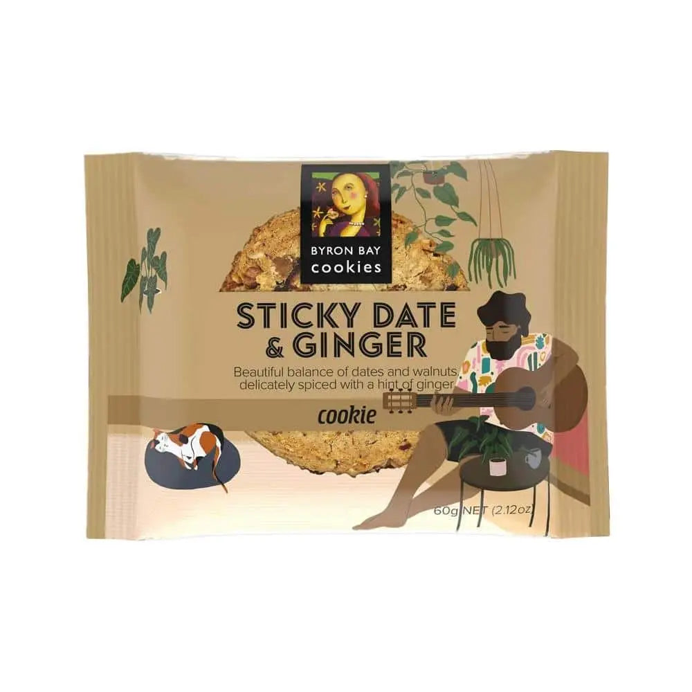 Byron Bay Cookies Gluten Free Cookies Sticky Date & Ginger 60g 12 Pack BYRON BAY