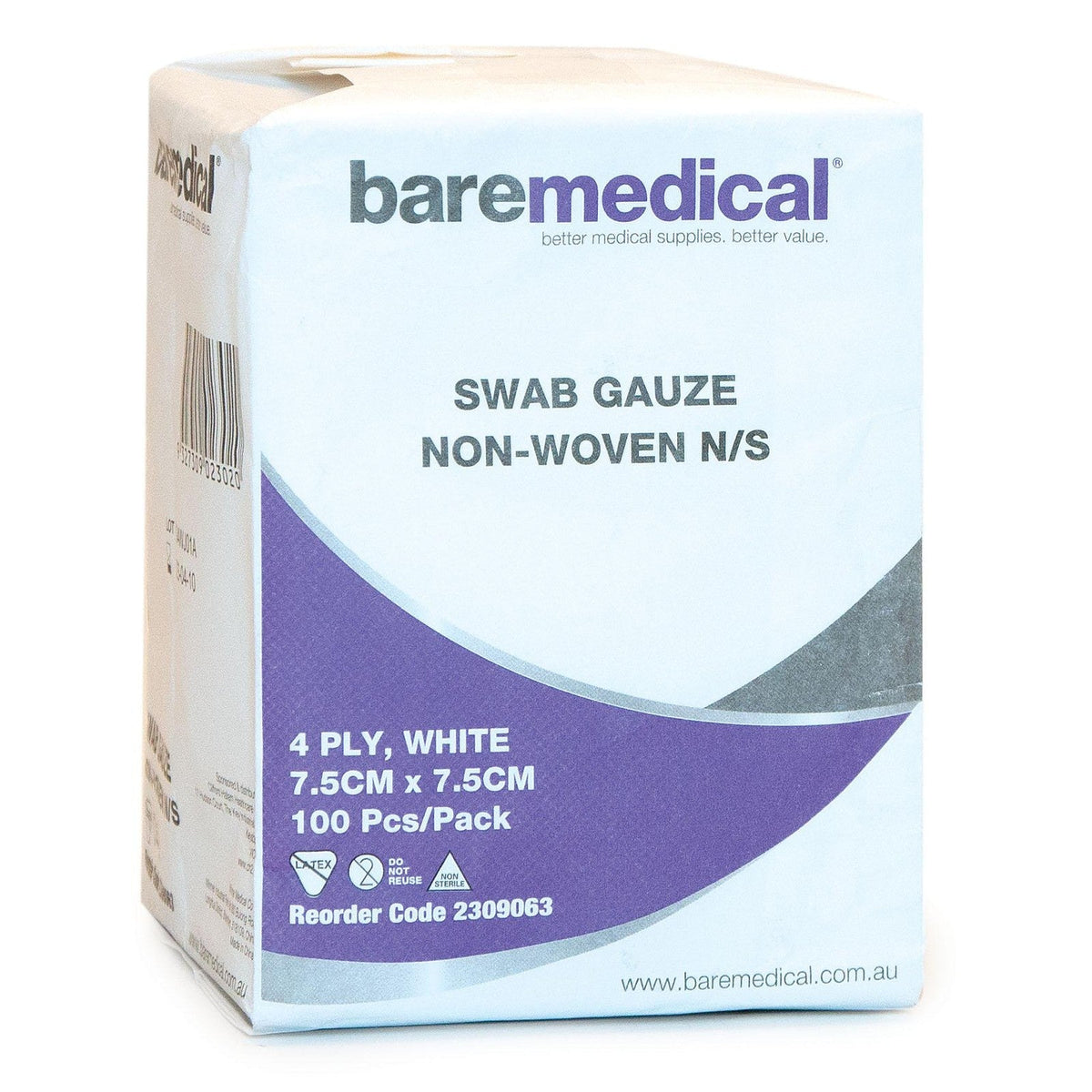 BAREMEDICAL SWAB GAUZE 7.5CM X 7.5CM N/S 100PCS