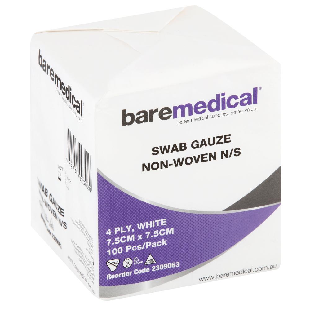 BAREMEDICAL SWAB GAUZE 7.5CM X 7.5CM N/S 100PCS