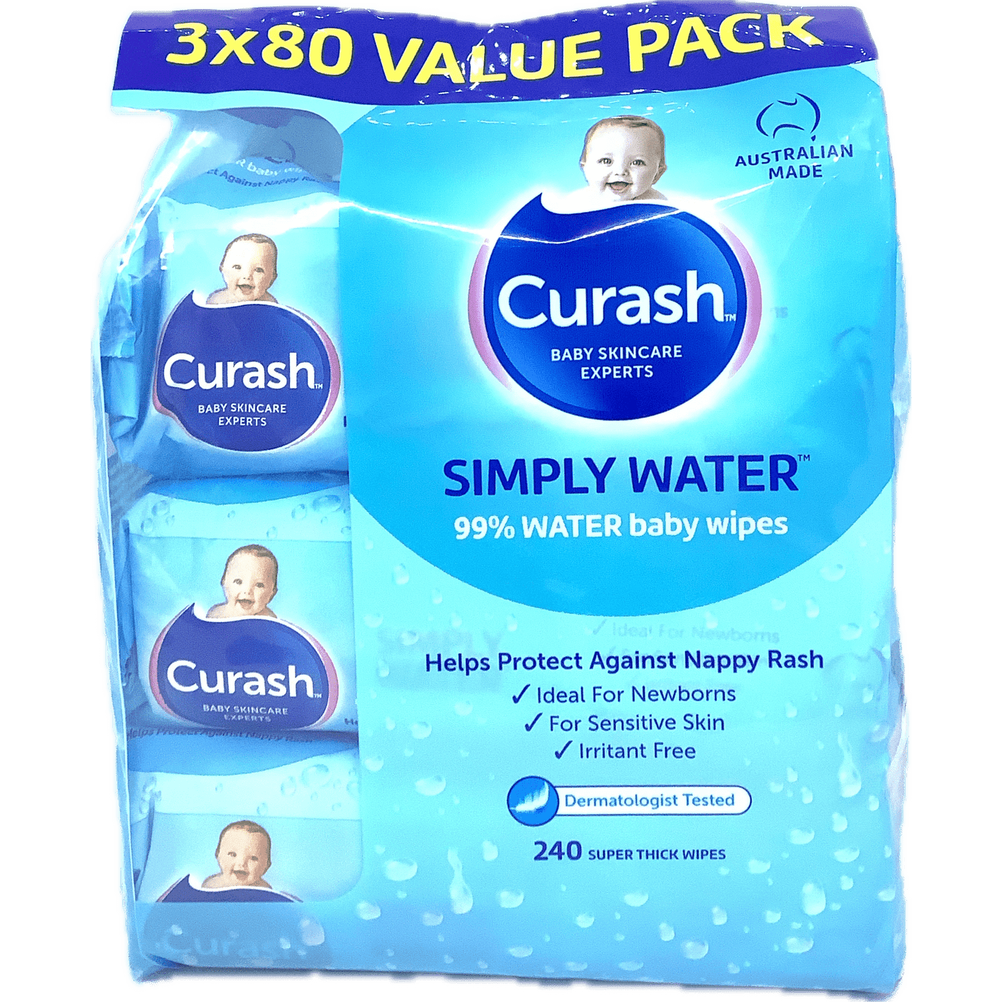 Curash Babycare Simply Water Wipes 3 x 80