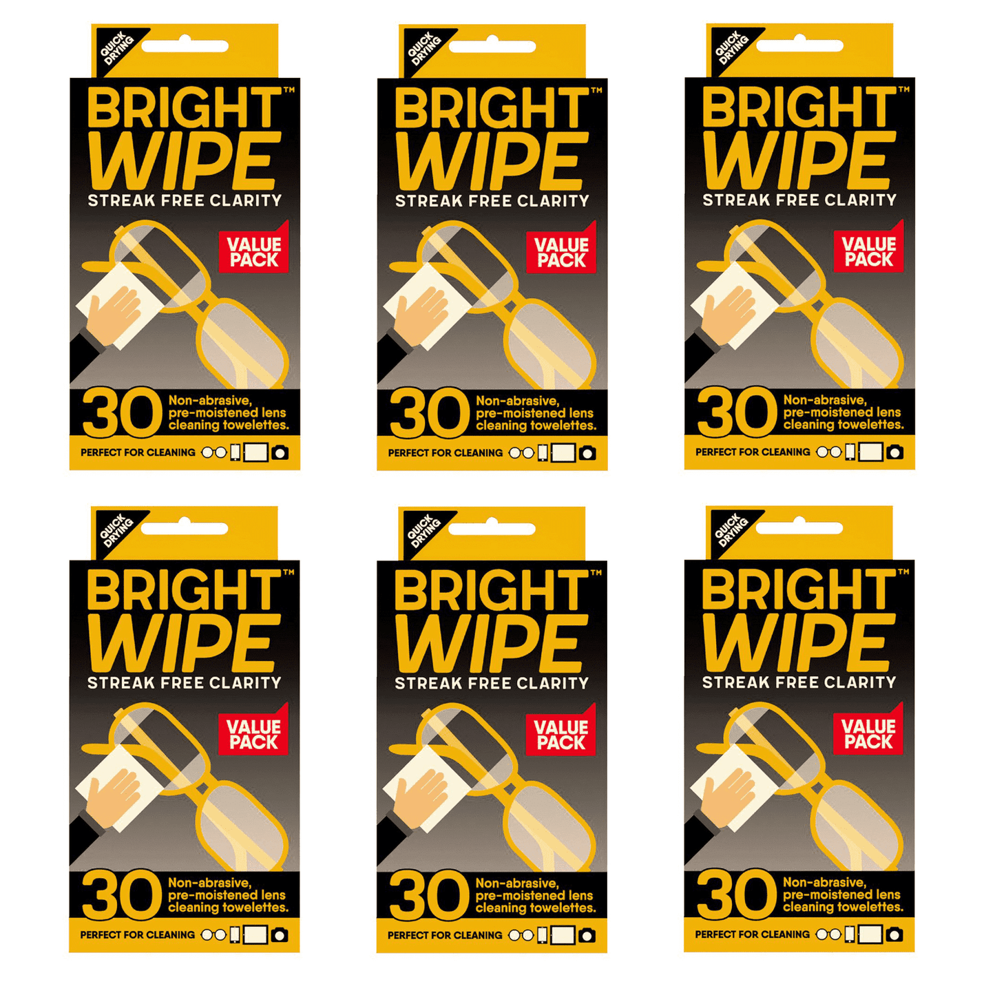 Bright Wipe Lens Cleaning Wipes 30 Pack (Pack of 6) - Cutprice Online