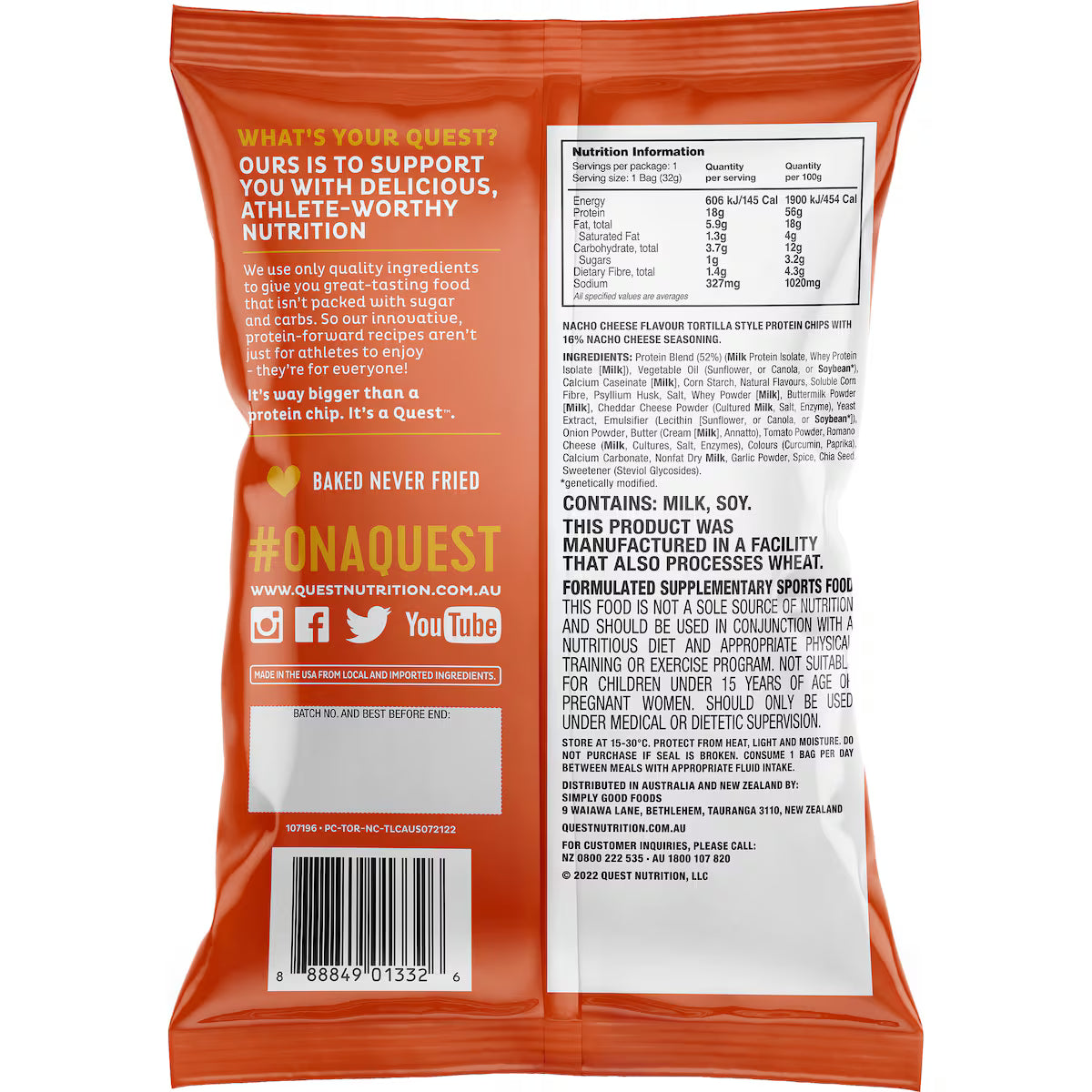 Quest Tortilla Nacho Cheese 32g x 8 packets