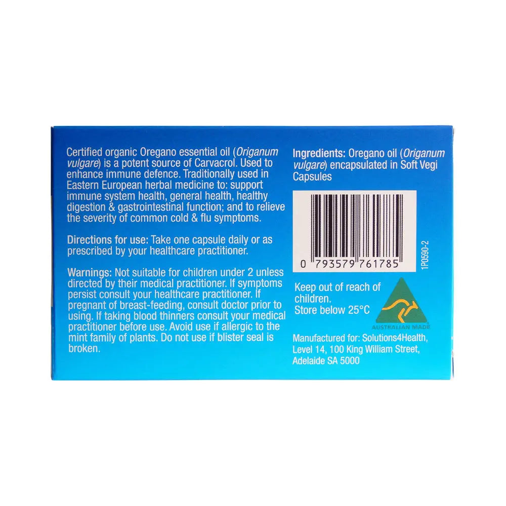 Solutions 4 Health Organic Oil of Wild Oregano Capsules 10vc SOLUTIONS 4 HEALTH