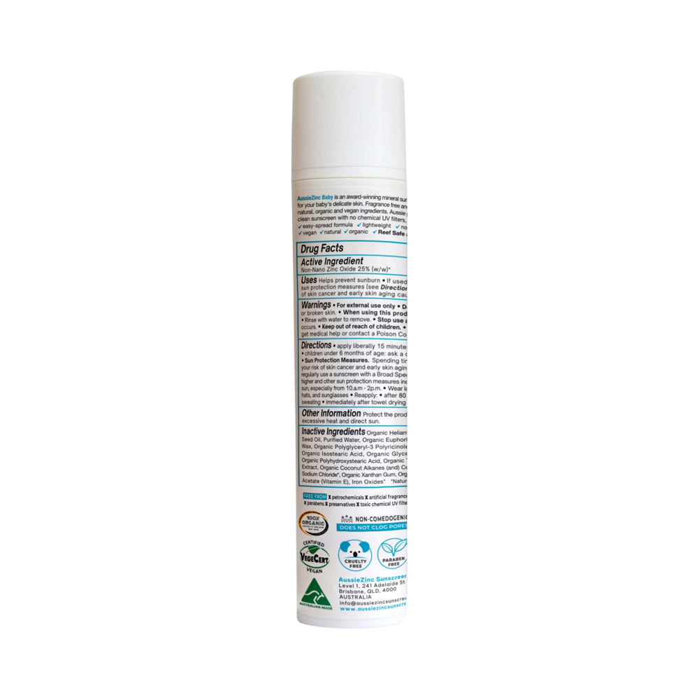 Aussiezinc Mineral Sunscreen Baby Spf50 Fragrance Free 100g