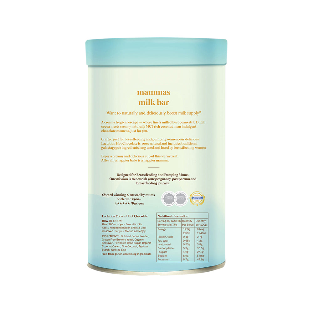 Mammas Milk Bar Chocolate Coconut Lactation Support Hot Chocolate 500g