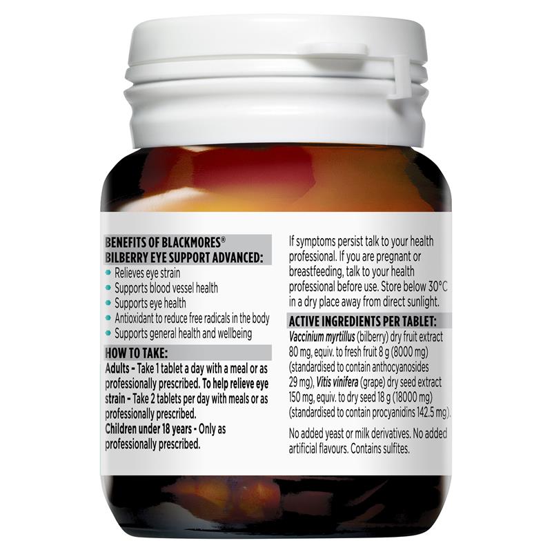 Blackmores Bilberry Eye Support Advanced 30 Tablets - Cutprice Online