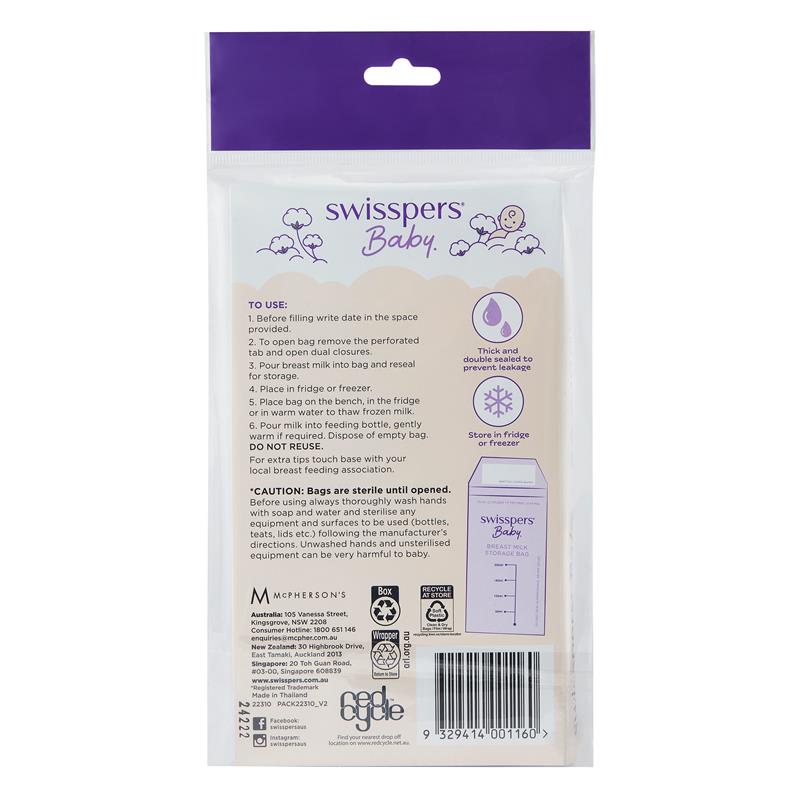 Swisspers Breast Milk Storage Bags 20 Pack - Cutprice Online