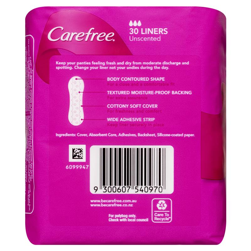 Carefree Original Unscented Panty Liners 30 Pack - Cutprice Online