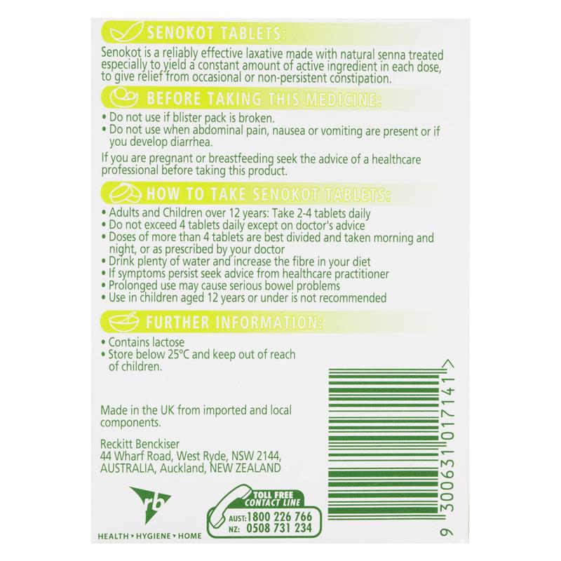 Senokot Tablets Constipation Relief Laxative 100 Pack - Cutprice Online