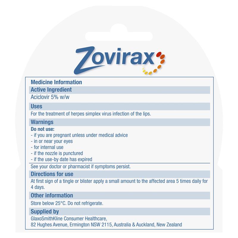 Zovirax Cold Sore Cream Tube 2g - Cutprice Online