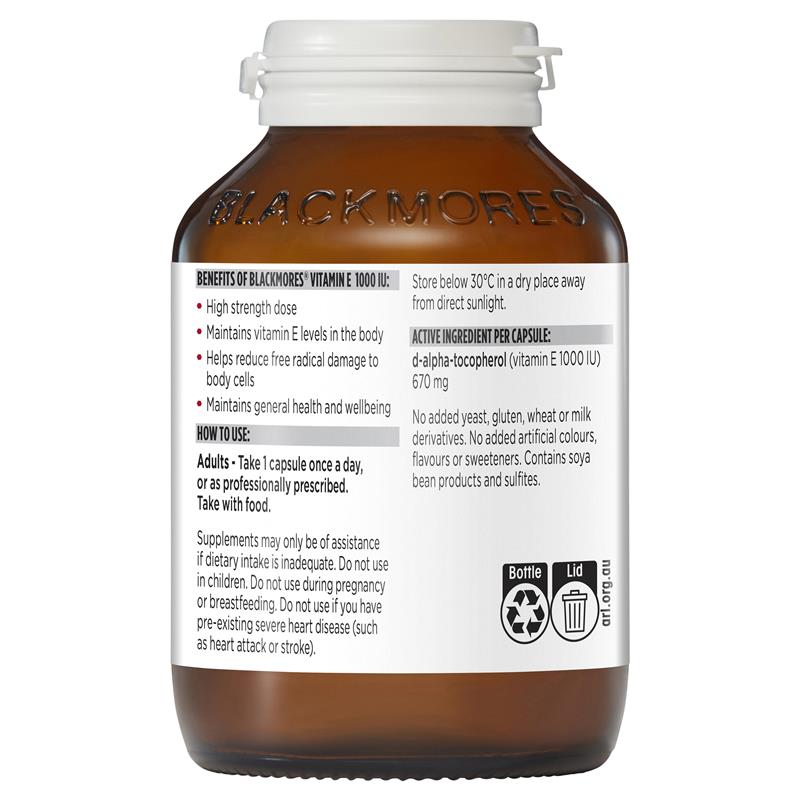 Blackmores Vitamin E 1000IU Cholesterol Health 100 Capsules - Cutprice Online