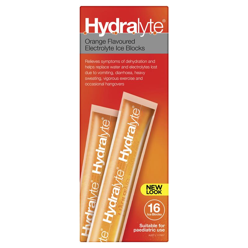 Hydralyte Rehydration Orange Flavoured Ice Blocks 16 Pack - Cutprice Online