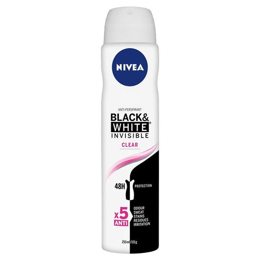Nivea for Women Deodorant Aerosol Black & White Invisible Clear 250ml - Cutprice Online