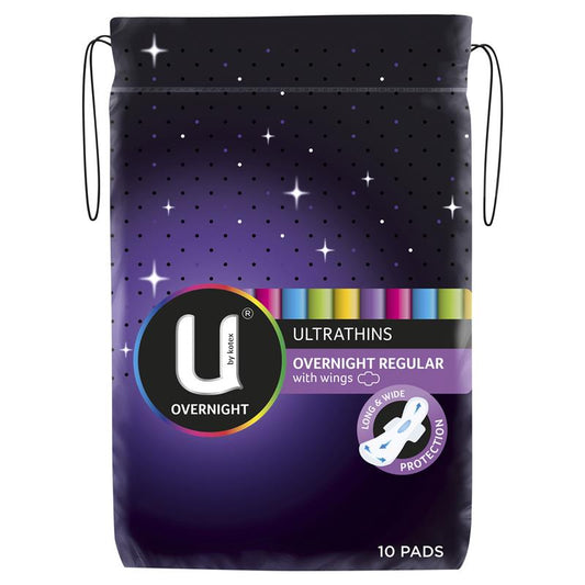 U by Kotex Pads Ultrathin Overnight Regular With Wings 10 pack - Cutprice Online