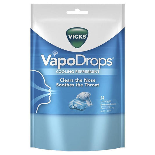 Vicks Vapodrops Blue Cooling Peppermint 24 Lozenges - Cutprice Online