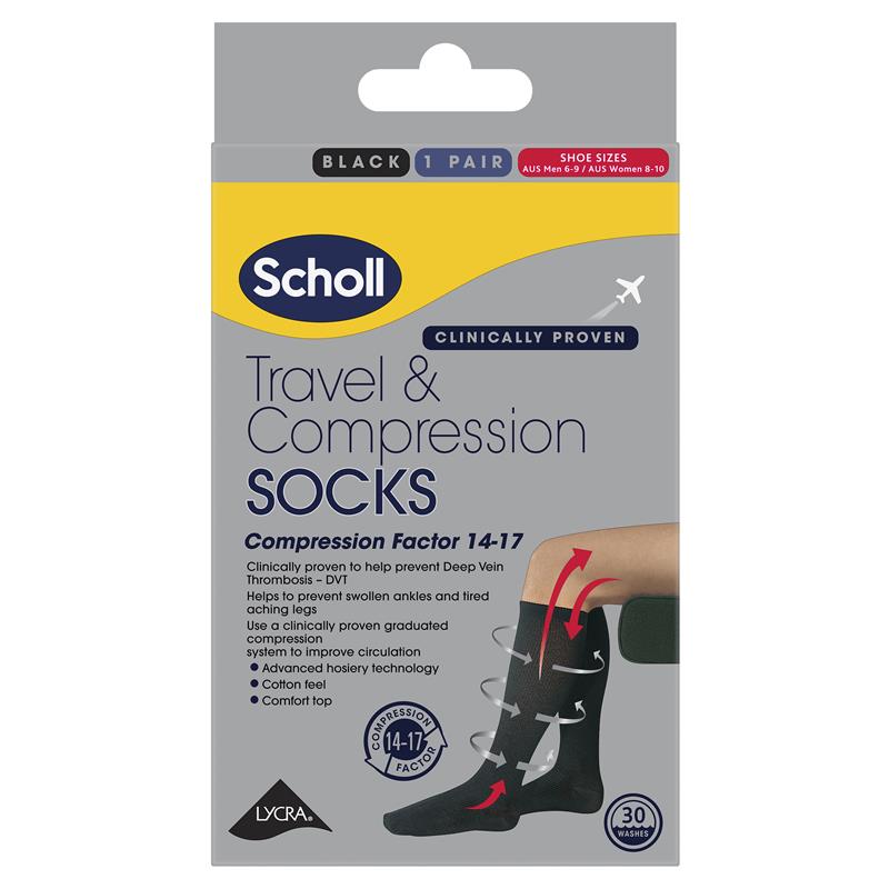 Scholl Flight Socks Unisex Black W8-10 M6-9 - Cutprice Online