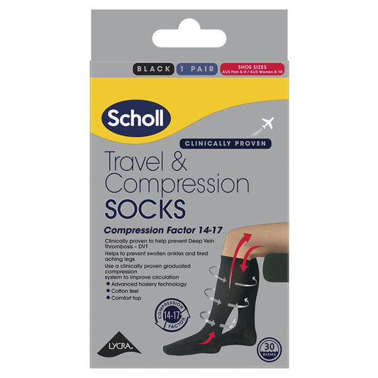 Scholl Flight Socks Unisex Black W8-10 M6-9 - Cutprice Online