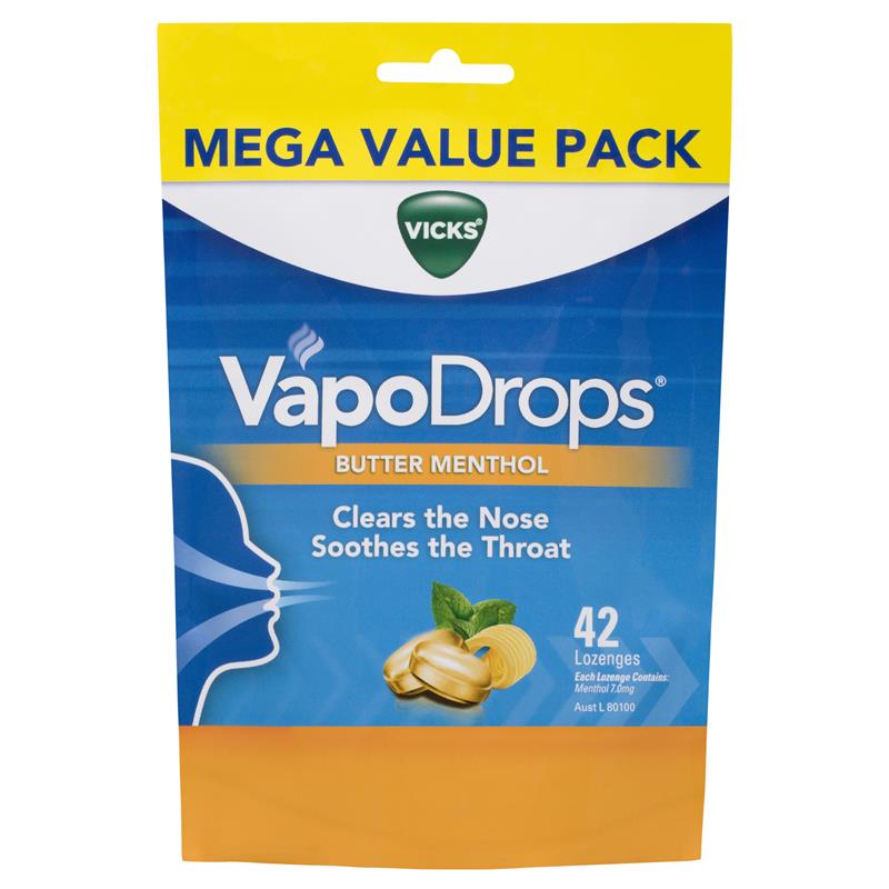 Vicks VapoDrops Butter Menthol 42 Lozenges - Cutprice Online