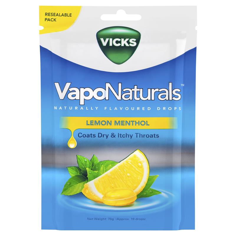 Vicks VapoNaturals Lemon Menthol Throat Lozenges 19 Drops - Cutprice Online