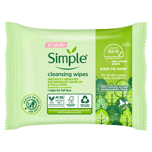 15 x Simple Cleansing Facial Wipes 7 Pack - Cutprice Online
