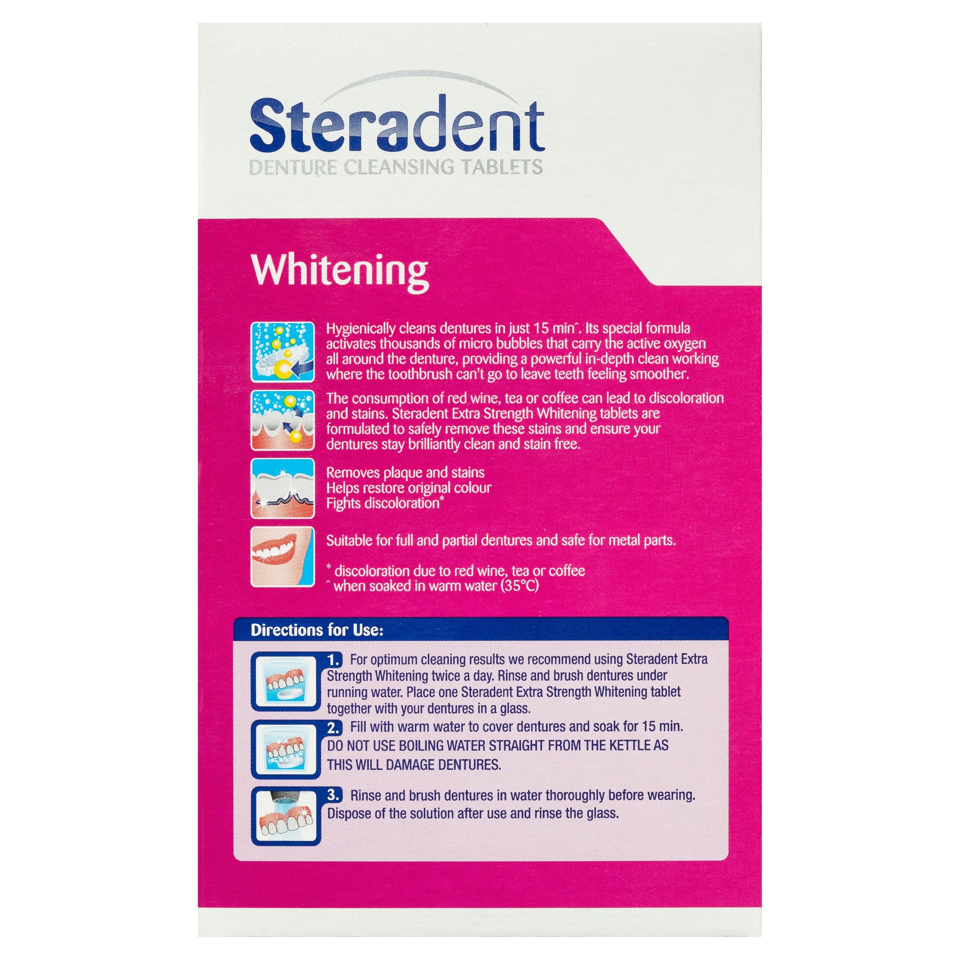 Steradent Denture Cleaning Tablets Extra Strength Intensive Whitening 30 Pack - Cutprice Online