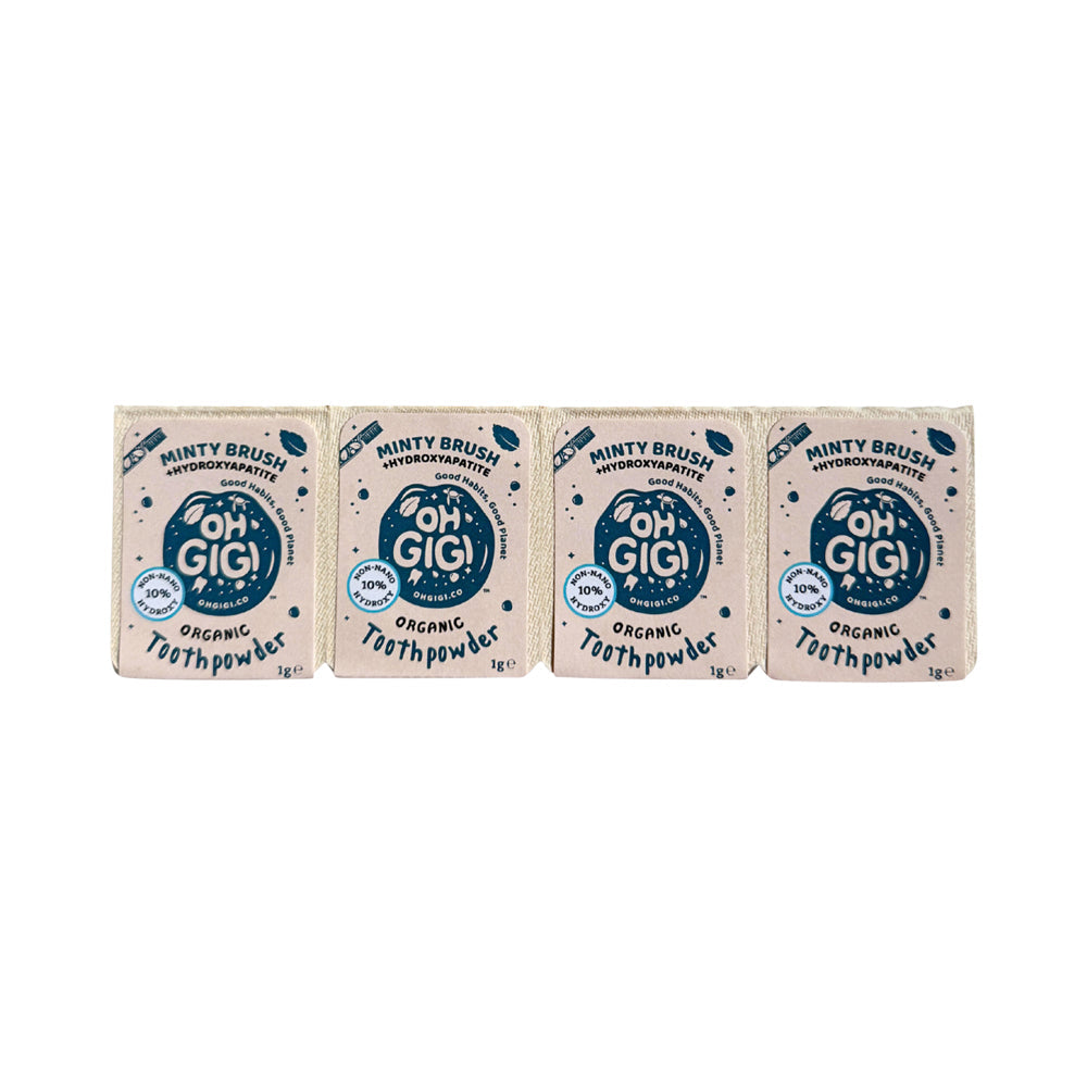 Ohgigi Organic Tooth Powder + Hydroxyapatite Brushpods Minty Brush 1g X 4pk