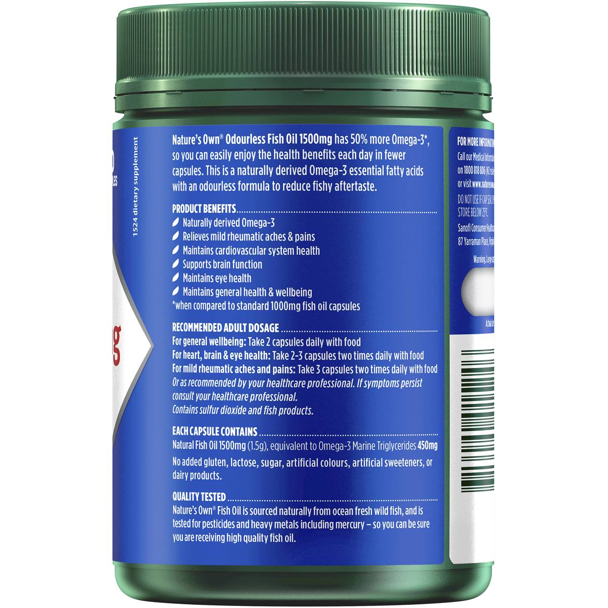 Nature's Own Odourless Fish Oil 1500mg 200 Capsules - Cutprice Online