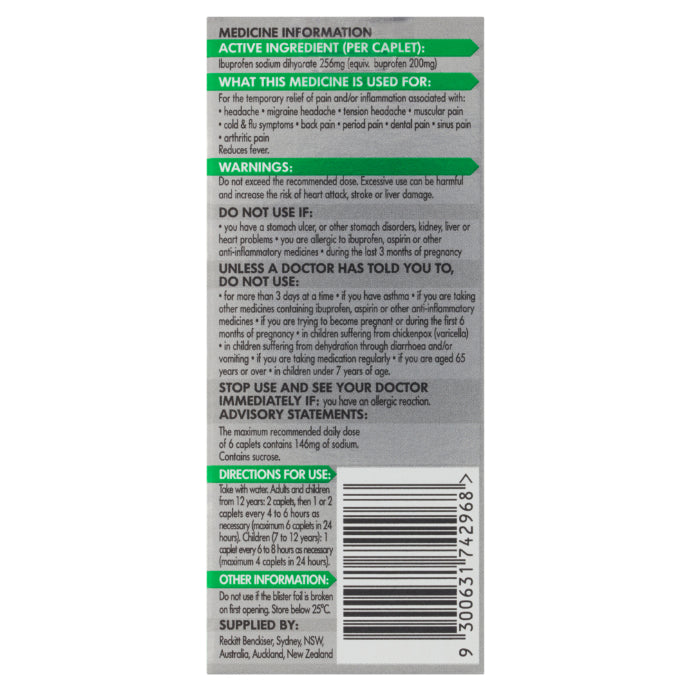 Nurofen Zavance Ibuprofen 256mg 12 Caplets