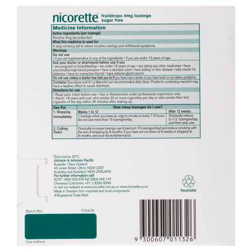 Nicorette Lozenge Extra Strength Fruitdrops 4mg 80 Lozenges