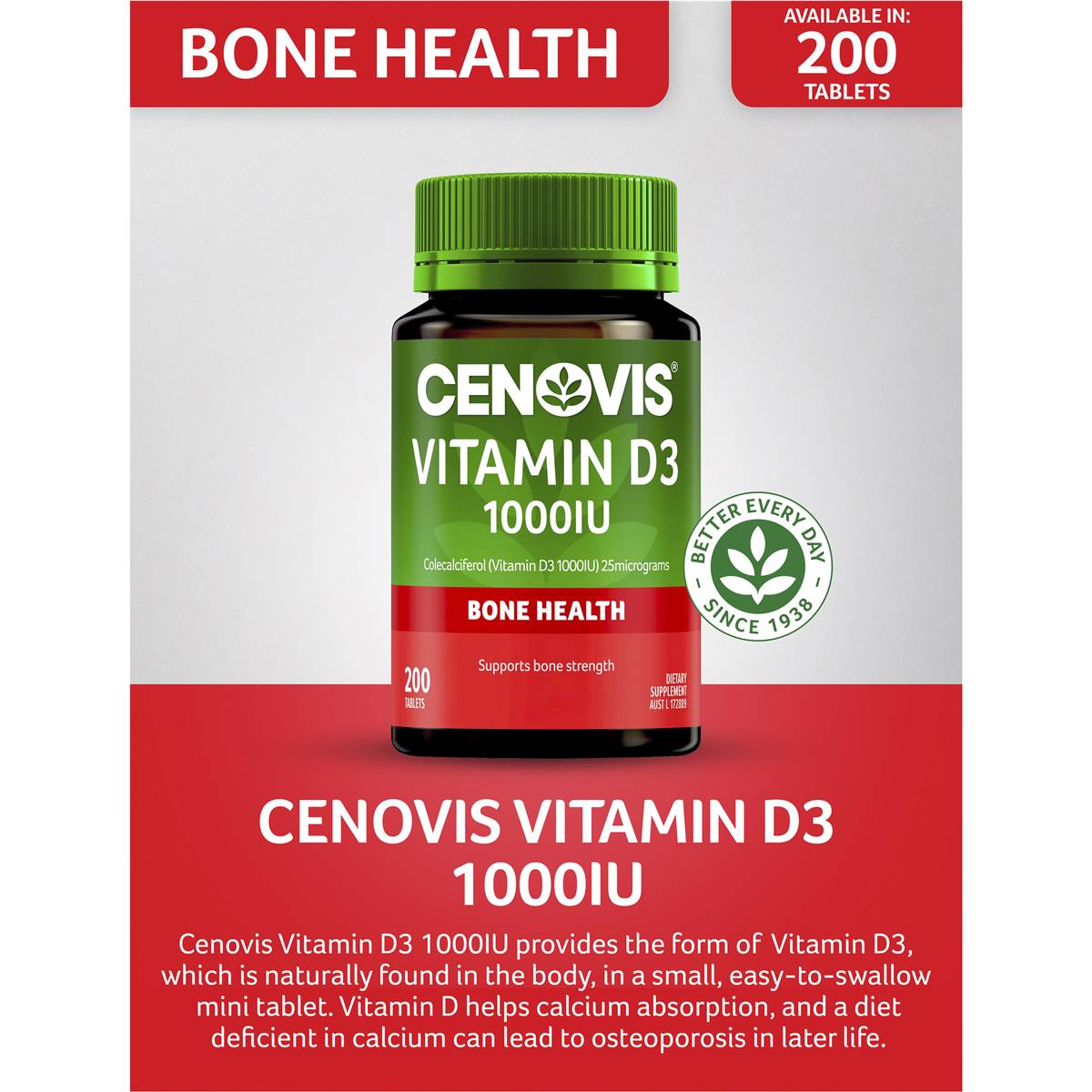 Cenovis Vitamin D3 1000IU 200 Tablets - Cutprice Online