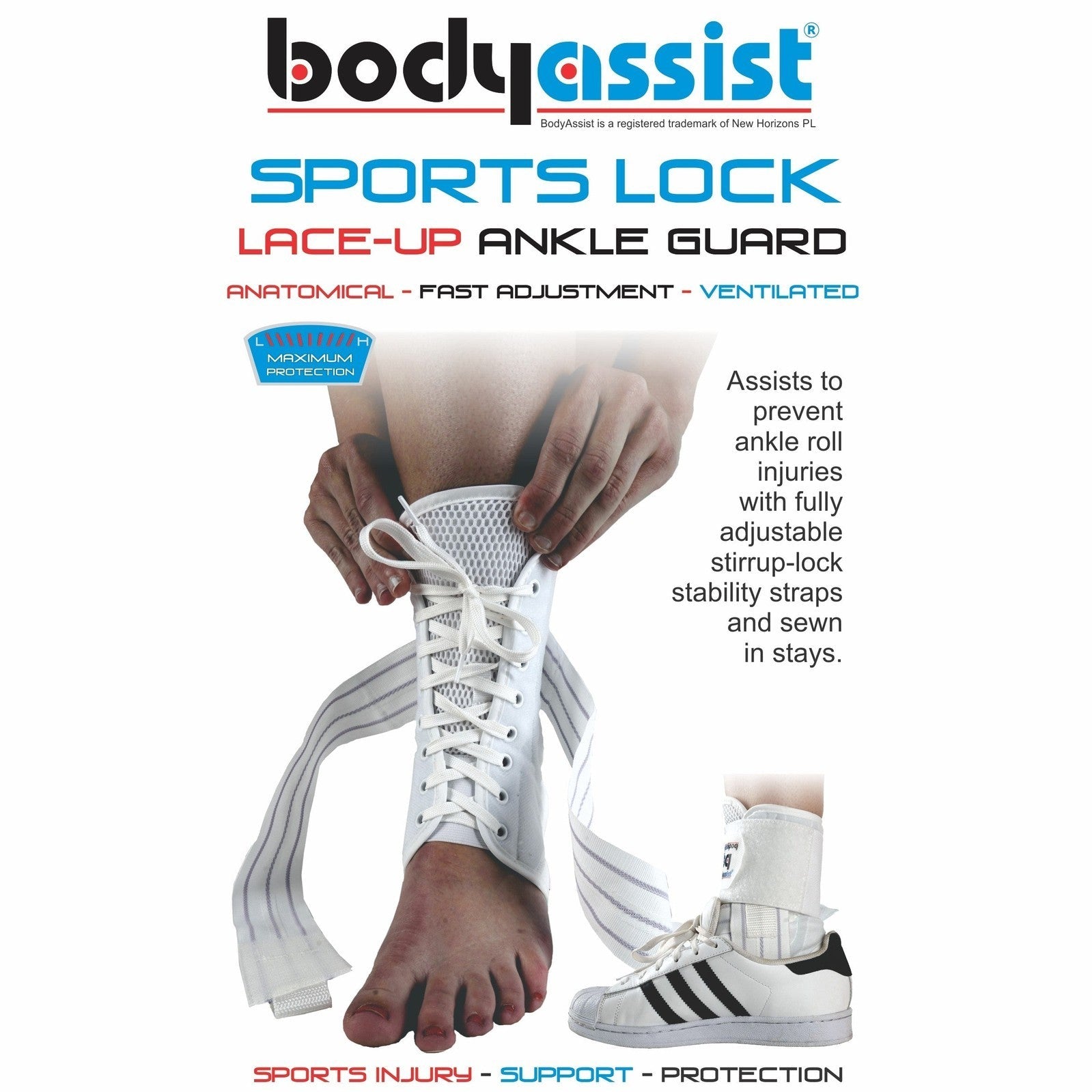 Body Assist Sports Lock Lace-up Ankle Guard White/black - Cutprice Online