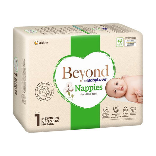 Beyond by BabyLove Newborn Nappies Size 1 (Up to 5kg) 56 Pack - Cutprice Online