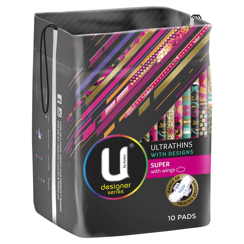 U By Kotex Designer Series Ultrathins Pads Super Wing 10 Pack - Cutprice Online