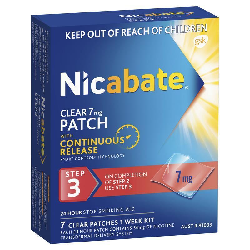 Nicabate Clear Patch Quit Smoking Step 3 7mg 7 Patches - Cutprice Online